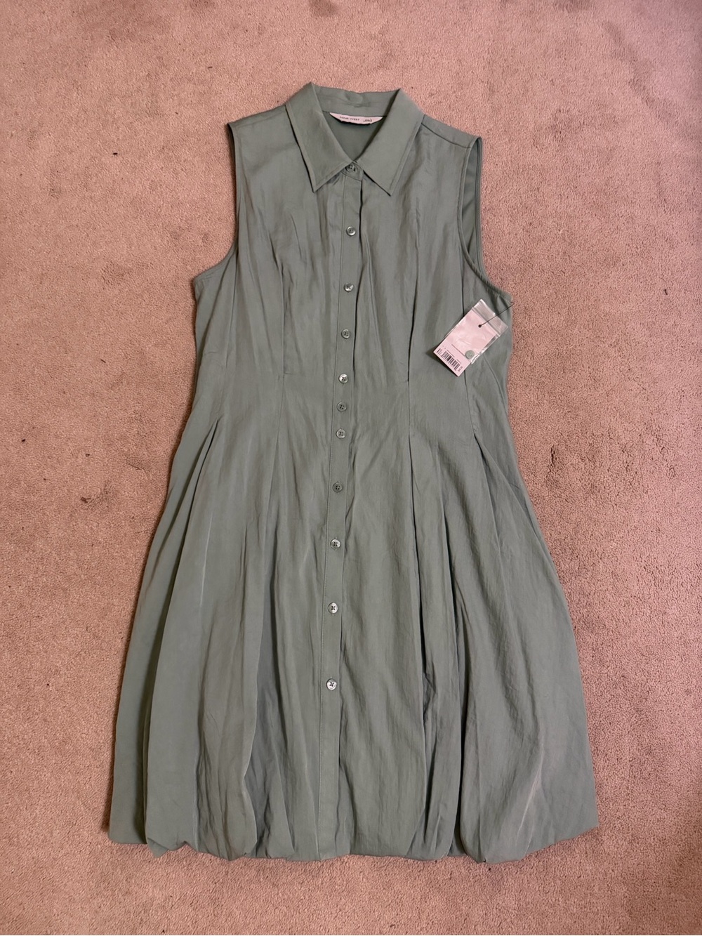 Nine West Sleeveless Sage Green Button-Front Dress